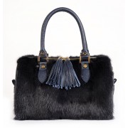 ERA Mink Fur and Real Leather Tote Bag